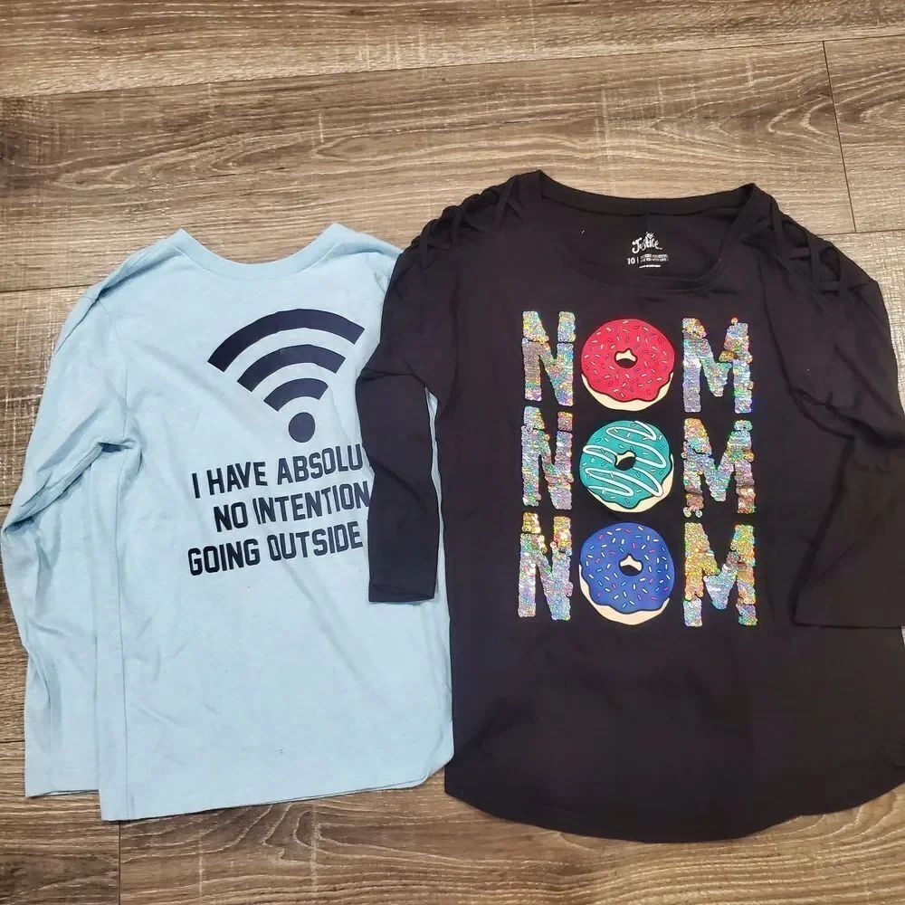 Girls Long Sleeve Shirts Bundle Size 10-12 Long Sleeve Tees with Fun Graphics